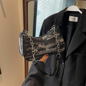 Sac À Épaule En Denim Pour Femmes Sac Hobo Vieilli Avec Chaîne En Métal Style Urbain Sac À Main Décontracté Rétro