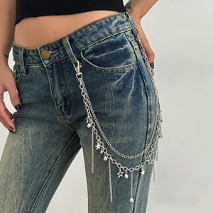 Gelaagde heupketting met sterhanger en parels voor jeans in hiphopstijl