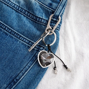French Style Heart Acrylic Crystal Keychain Alloy Key Ring With Woven Cord Dangles For Women Handbag Car Key Pendant