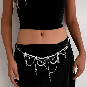 Women Waist Chain Belt Multi Layer Alloy Imitation Artificial Pearl Artificial Crystal Flower Water Drop Bohemian Sexy Jewelry
