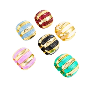 Set of six wide resin and gold striped elastic bracelets in vibrant retro colors