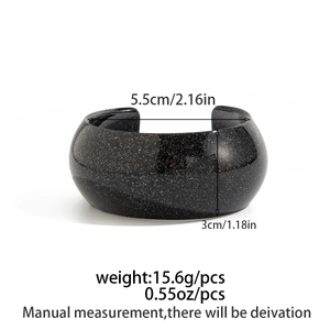 Detailed size specifications for irregular black glitter cuff bracelet with 3cm width