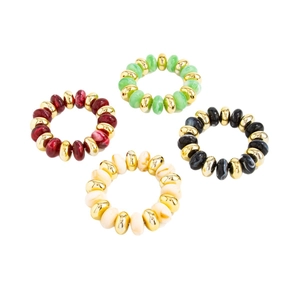 Ensemble de bagues en perles de résine vert rouge noir et blanc avec accents dorés