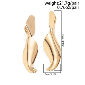 Detail view of large gold twisted earrings showing size dimensions 10cm by 3cm