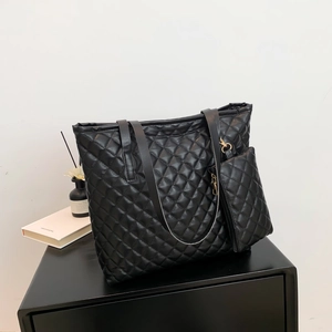 Sac Cabas Matelassé Et Pochette Grande Capacité Cuir PU Motif Losanges Mode Décontracté Épaule Sac À Main Pour Femmes