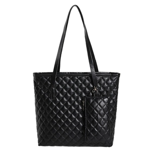 Grand sac cabas noir matelassé avec pochette zippée assortie pour femme moderne
