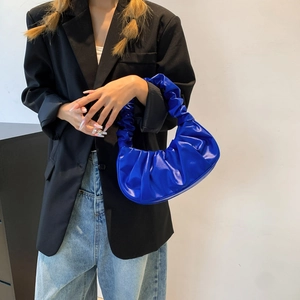 Royal blue pleated handbag for women, stylish minimalist hobo bag for commuting