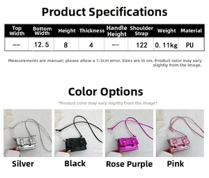 Detailed size guide for mini PU leather satchel featuring four vibrant candy colors