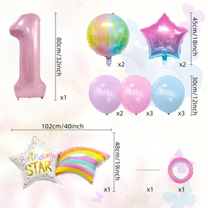 Set di palloncini meteora macaron con numero 1 rosa e stelle per decorazione 1° compleanno