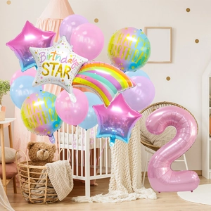 Set palloncini colorati macaron per 2 compleanno con stelle e dettagli arcobaleno