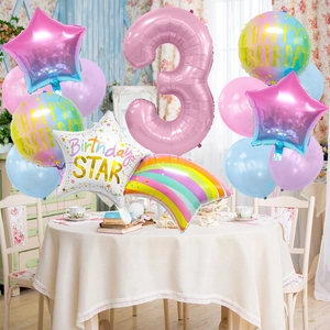 Set decorativo di palloncini macaron con grande numero 3 rosa e stelle arcobaleno foil