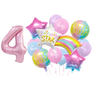 Set di palloncini macaron 4° compleanno con numero 4 e stelle colorate in alluminio