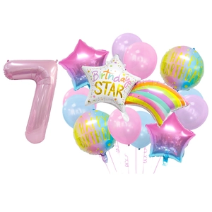 Set palloncini macaron per 7° compleanno con palloncini a stella e arcobaleno