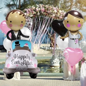 Ensemble ballons de mariage avec mariés et voiture pour décor de fête romantique