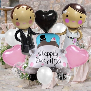 Ensemble détaillé de ballons de mariage en aluminium avec cœurs pour décoration