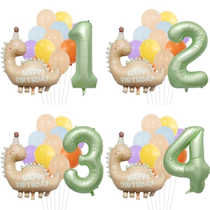 40 Inch Olive Green Number Dinosaur Balloon Set Macaron Latex Balloons For Kids Birthday Party Decoration Supplies