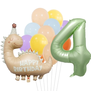 Pastel macaron dinosaur and number 4 foil balloon set for a 4th birthday party decoration