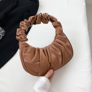 Fashion Ruched Crescent Handbag For Women PU Leather Cloud Shoulder Bag Minimalist Solid Color Casual Versatile Baguette Bag