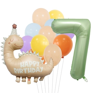 Olive green number 7 dinosaur balloon set for kids 7th birthday party decorations