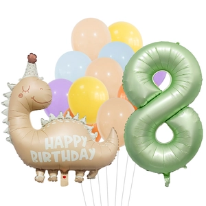 Olive green number 8 dinosaur balloon set for kids' birthday party room decorations