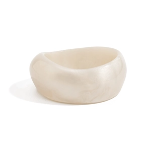 Retro acrylic wide bangle with irregular marbling in pearl white finish for women