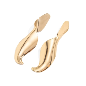 Polished gold irregular heart flower drop earrings with a metallic twisted design