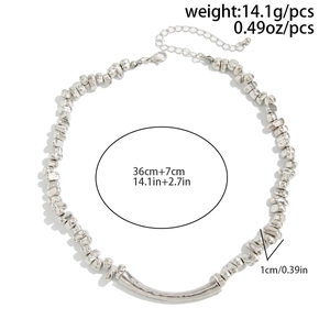 Irregular silver bead necklace detail with 36cm plus 7cm length and 14.1g weight display