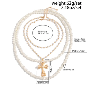 Spécifications détaillées de taille et de poids pour collier perles et croix
