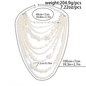 Detailed size specifications for multi-layer chunky faux pearl necklace set