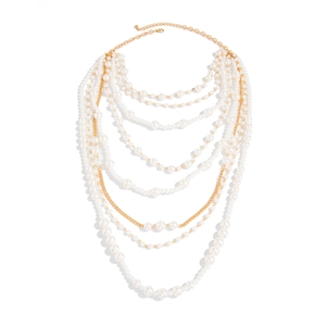 Elegant multi-layered pearl and gold chain necklace with adjustable lobster clasp closure