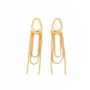 Elegant gold tassel earrings with irregular teardrop studs and cascading square chains