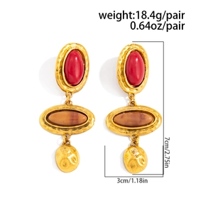 Vintage-Ohrringe mit rotem Stein und goldenem Metallanhänger, Gewicht 18,4g