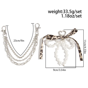 Detailed size chart for the pearl bow and triple-layer metal chain keychain set