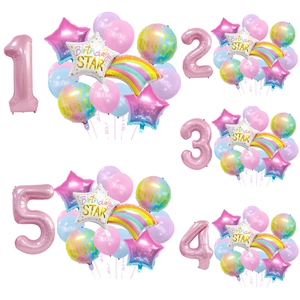 Set di Palloncini in Alluminio Meteor Colorati Macaron per Decorazione Festa di Compleanno Kit Palloncini Stella Arcobaleno Numero