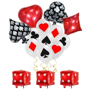 Set de Globos de Tema de Cartas de Juego Casino Night Vegas Picas Corazones Diamantes Tréboles Globos de Aluminio Dados Decoración Fiesta