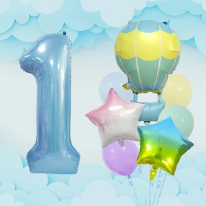 Détails de ballons montgolfière et étoiles en aluminium pour décoration de 1er anniversaire