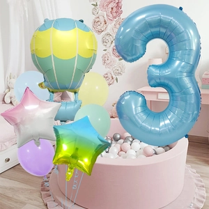 Kit ballons chiffre 3 bleu 40 pouces thème montgolfière pour décoration anniversaire enfant
