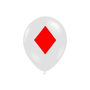 Primer plano de un globo de látex blanco con un vibrante patrón de diamantes rojos
