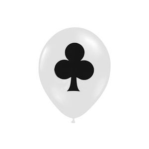 Detalle de globo blanco con estampado de trébol negro para decoración de fiesta poker