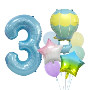 Détails du kit de ballons numéro 3 bleu et montgolfière pour décoration d'anniversaire
