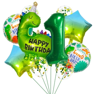 Detail von 9-teiligem grünen Dinosaurier-Set zum 1. Geburtstag mit Zahl 1 und Sternen