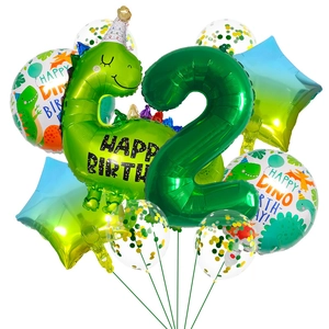 Dinosaurier Luftballon Set zum 2. Geburtstag mit grüner Zahl zwei und Folienballons