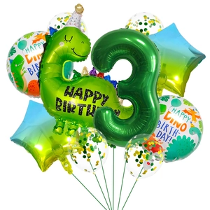 Dinosaurier Ballon Set zum 3. Geburtstag mit grüner Zahl 3 und Folienballons