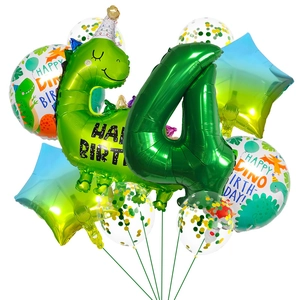 Grünes Dinosaurier-Themen-Set zum 4. Geburtstag mit 4 Ziffern und Folien-Stern-Dekorationen
