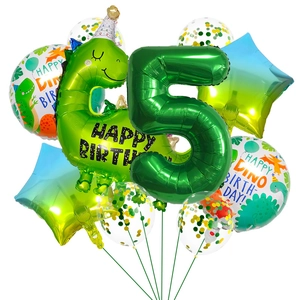 Dinosaurier Geburtstag Party Luftballon Set mit grüner Zahl 5 und Dino Folienballons