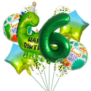 Dinosaurier Geburtstag Ballon Set mit grüner Nummer 6 und Glitzer Latexballons