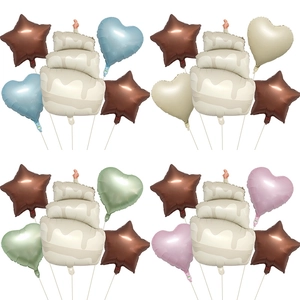 Retro Matte Aluminum Foil Balloons Cake Star Heart Shapes Birthday Party Festival Scene Decoration Props