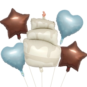 Retro matte cake heart star foil balloon set for birthday party decorations
