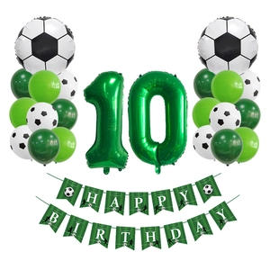 Kit foot 10ème anniversaire avec ballon chiffre 10 vert et bannière Joyeux Anniversaire