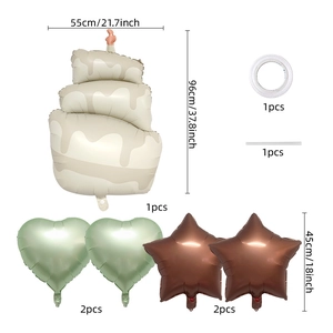 Vintage matte party balloon set with cake heart and star shapes for birthday decor